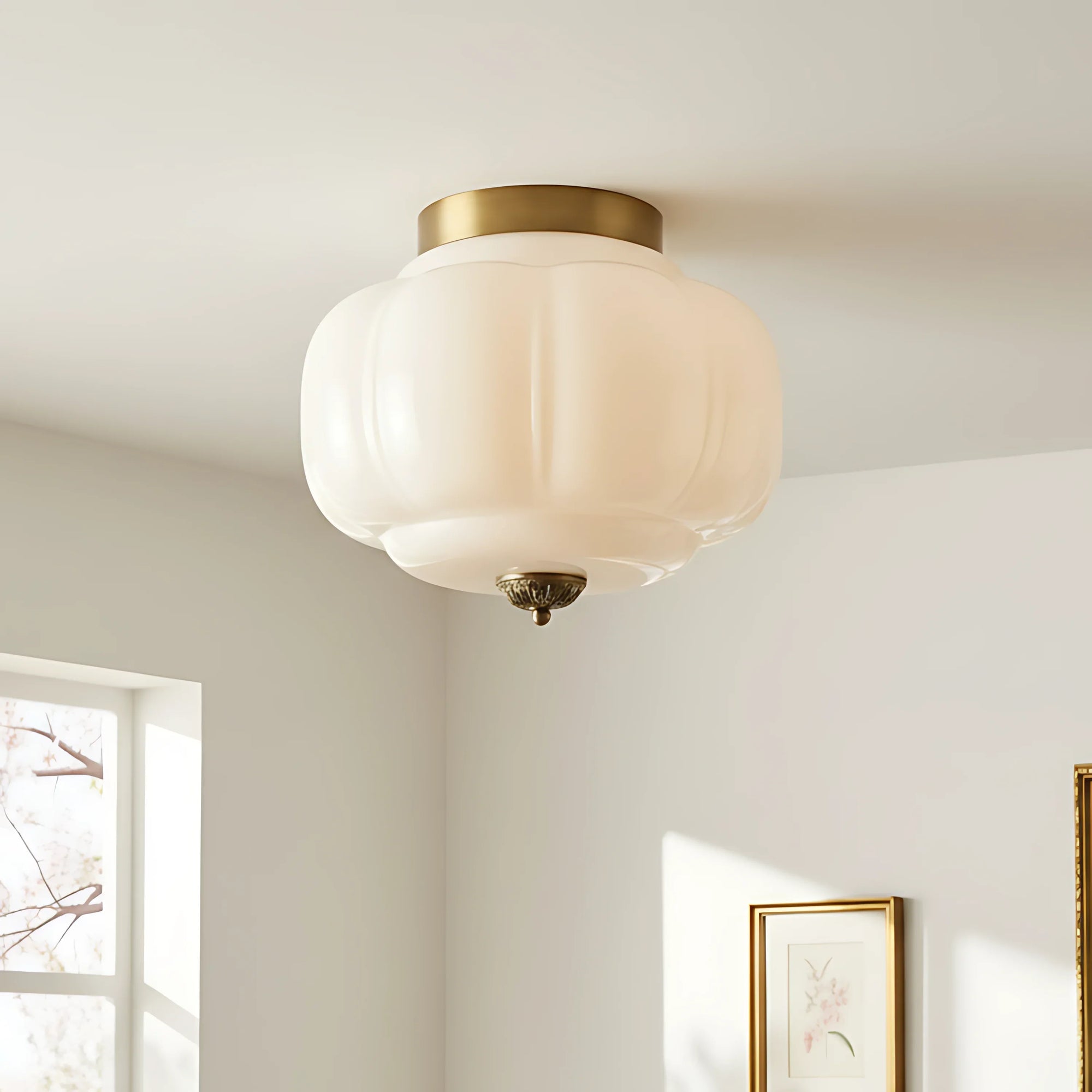 Lumi Milk Glass Pumpkin Ceiling Light, 3-Light